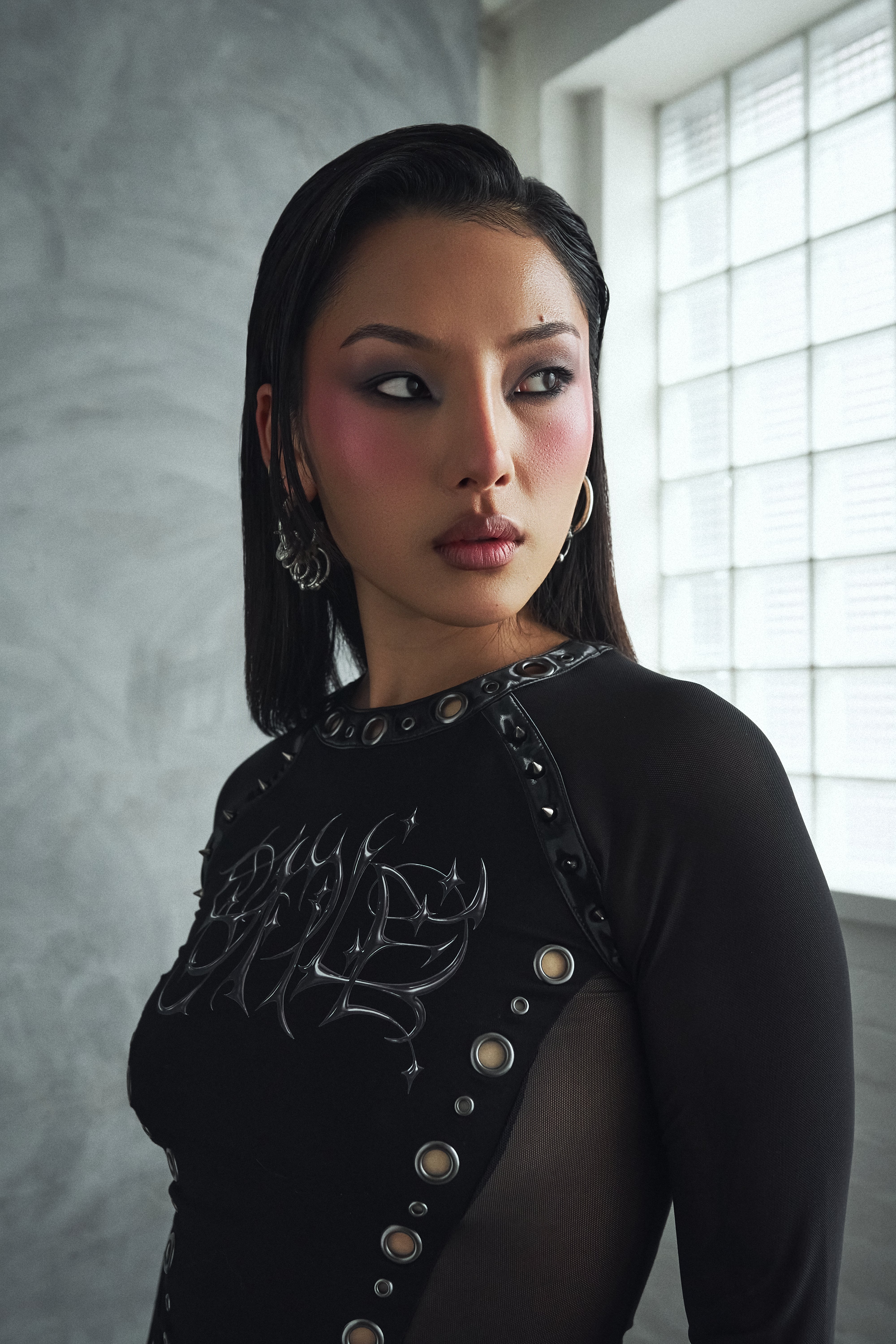 Crypt Studded Long-Sleeved Shirt - Black with Mesh – KOI footwear