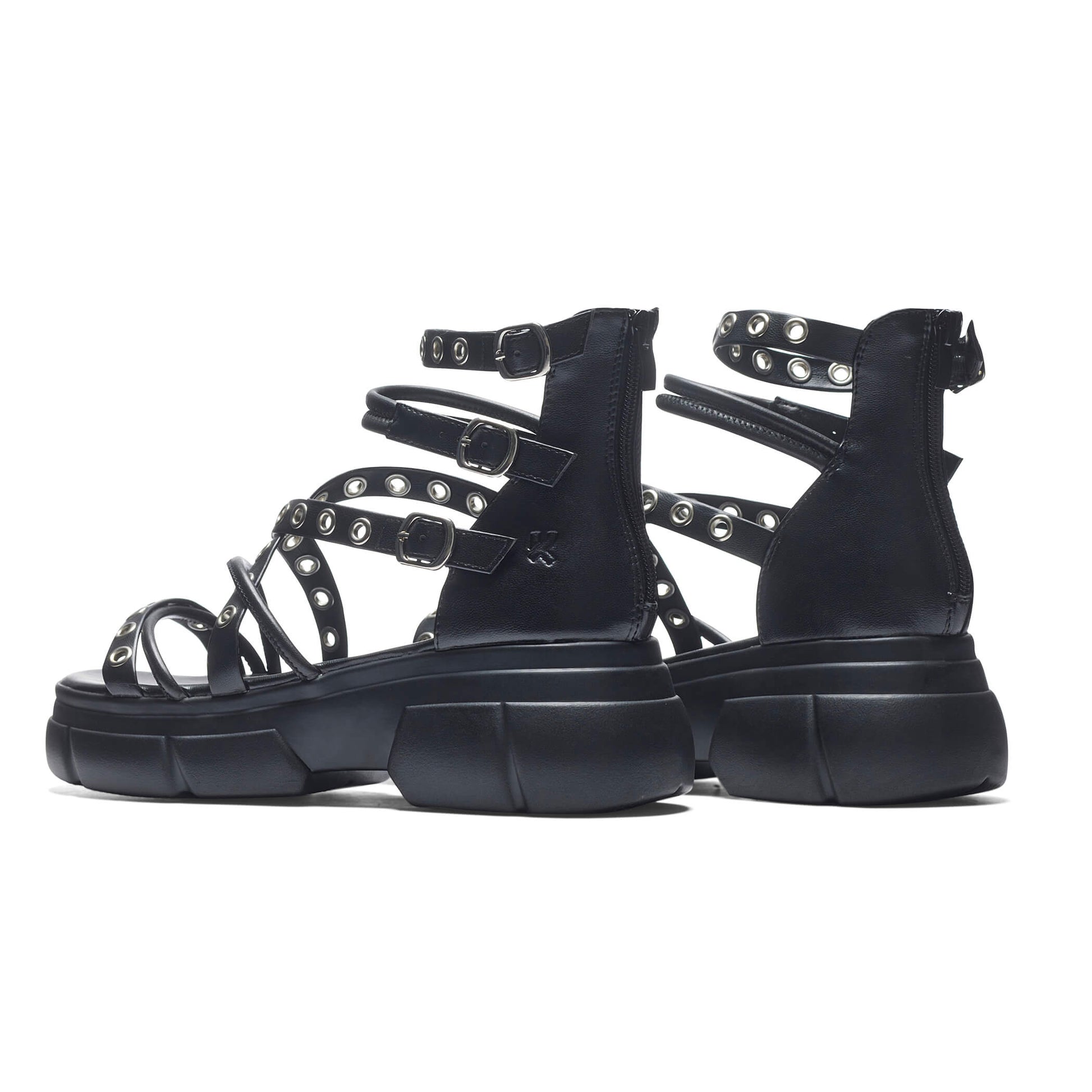 Dark Writings Strappy Chunky Sandals - Black - Koi Footwear - Back View