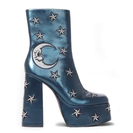 Dreams of Mooncraft Teal Heeled Boots - Ankle Boots - KOI Footwear - Blue - Main View
