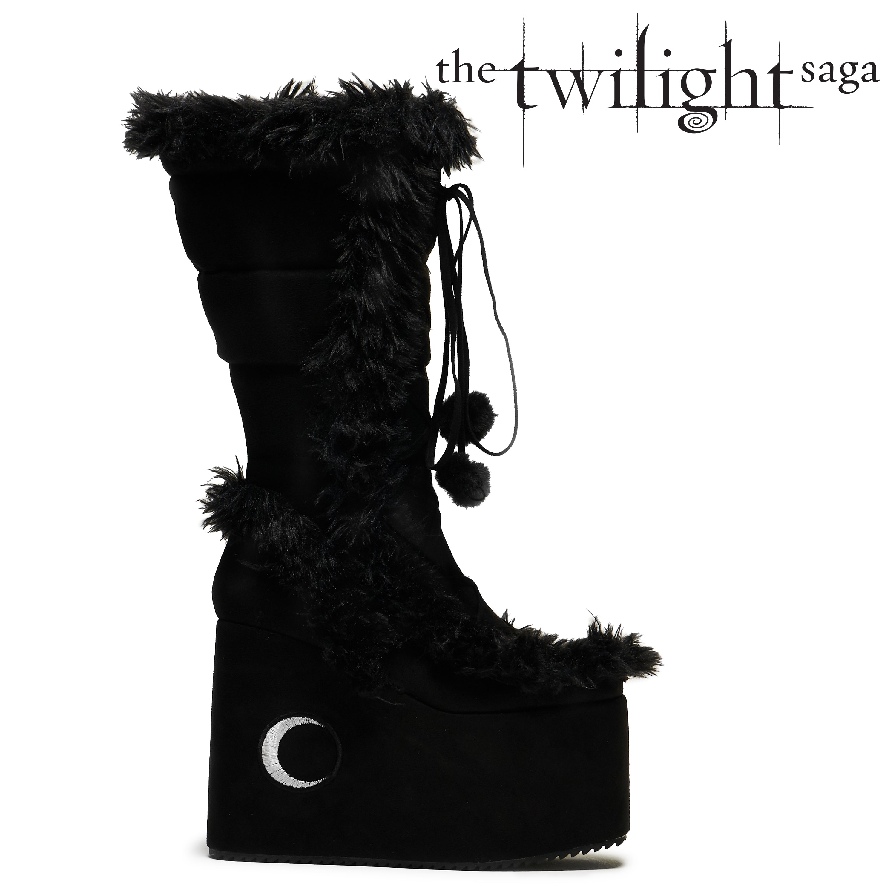 La Push Crescent Platform Faux Fur Long Boots Black – KOI footwear