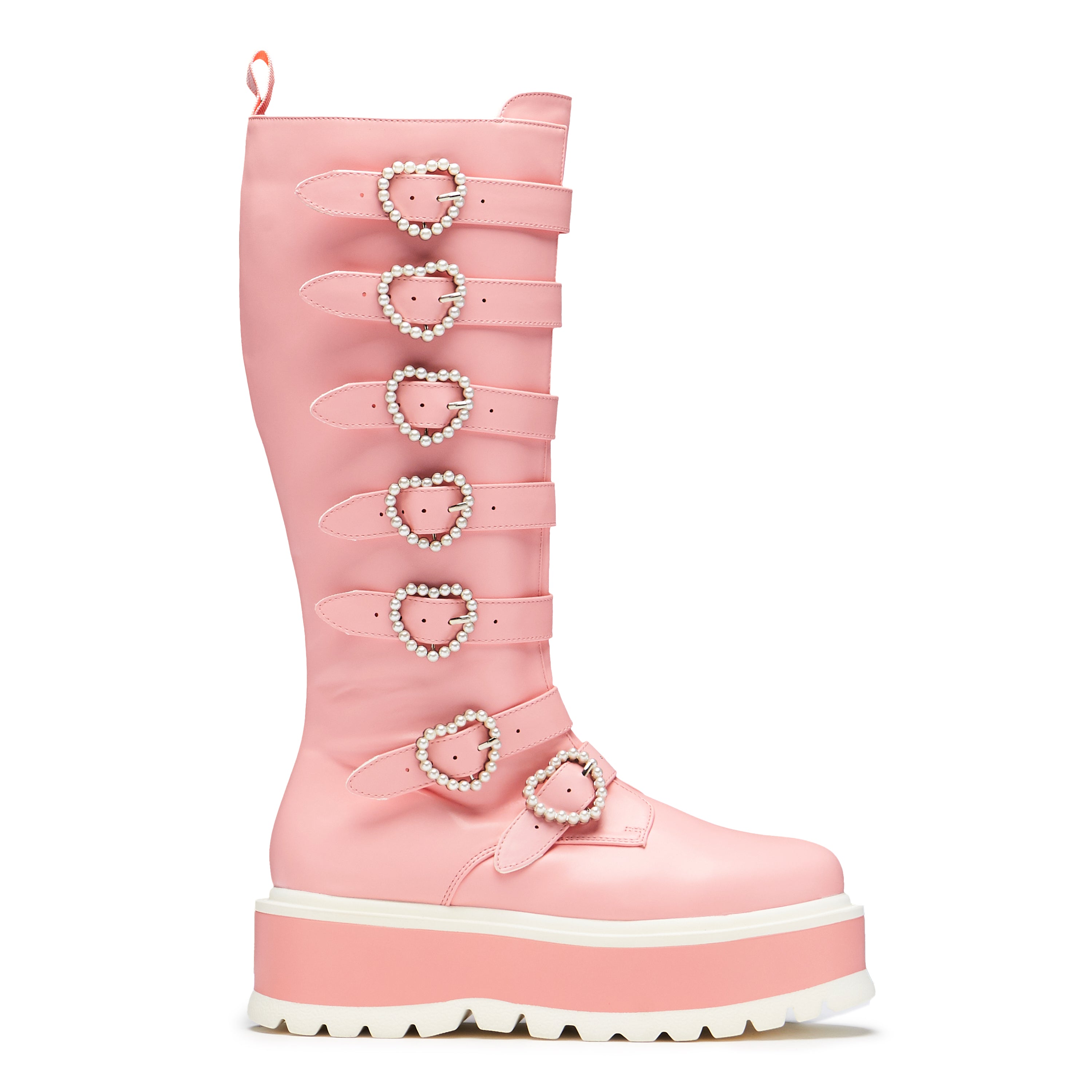 Mizuhiki Kawaii Long Pearl Buckle Boots Pink1