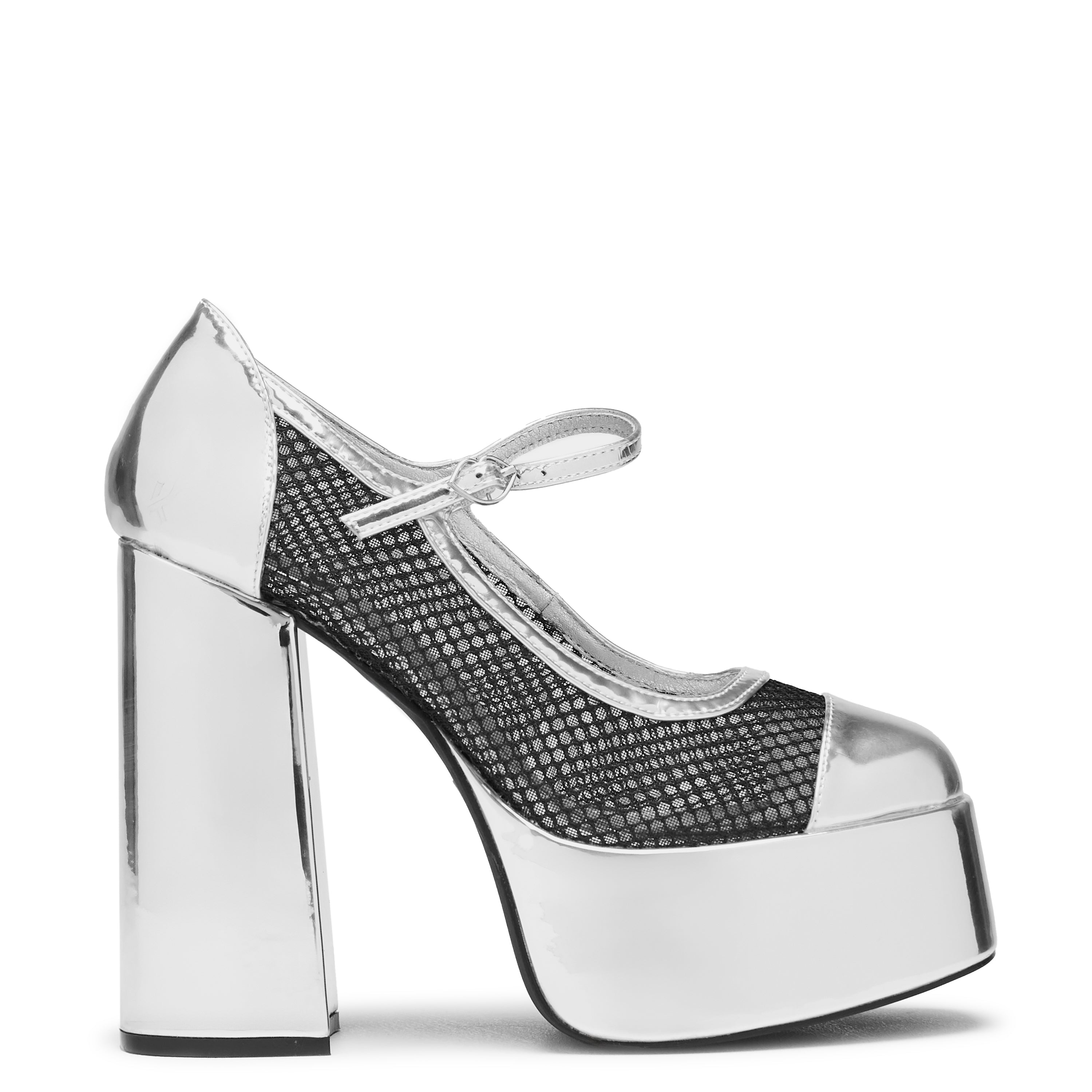 Regular Frankie Fan Fishnet Platform Heels Silver – KOI footwear