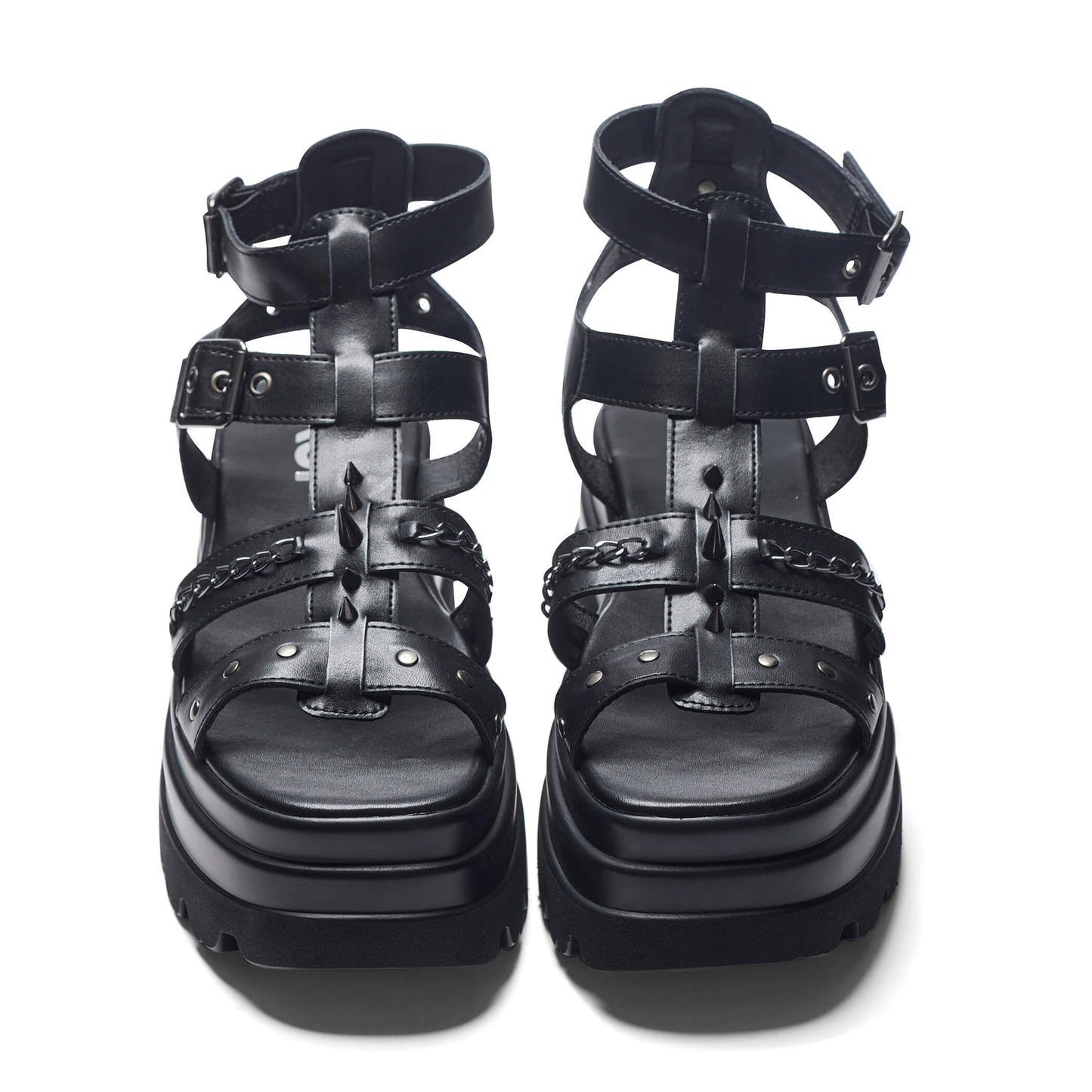 The Divine Destruction Spiked Chunky Sandals - Black - Koi Footwear - Front View