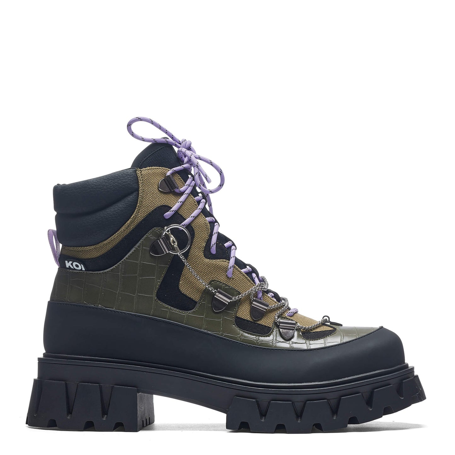 The Koi Reaper Men's Hiking Boots - Tanned Croc - Ankle Boots - KOI Footwear - Green - Side View