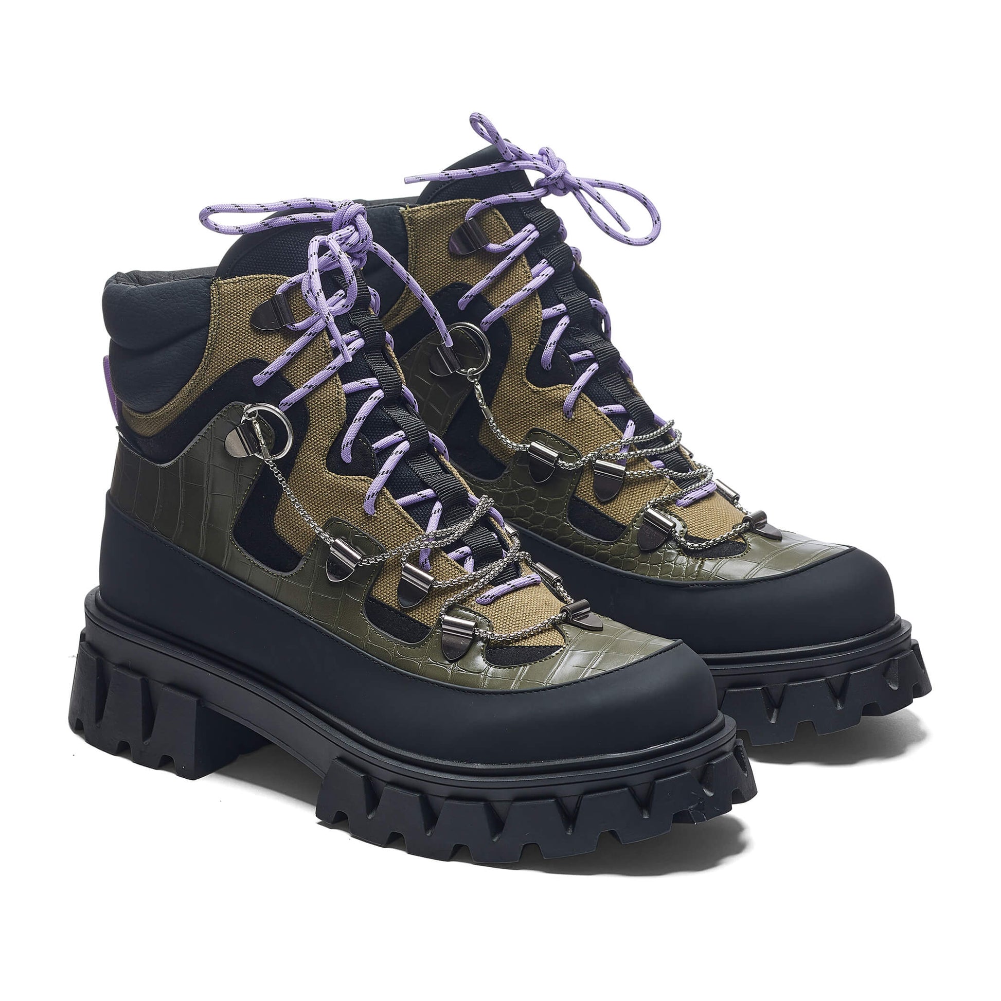 The Koi Reaper Men's Hiking Boots - Tanned Croc - Ankle Boots - KOI Footwear - Green - Three-Quarter View