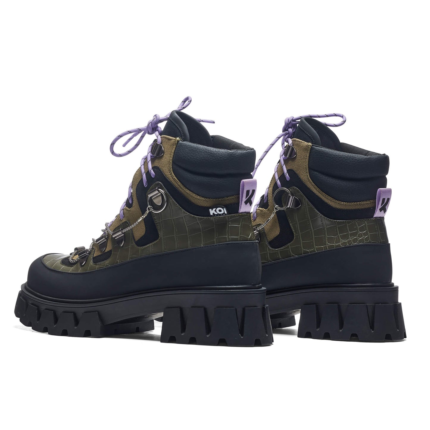 The Koi Reaper Men's Hiking Boots - Tanned Croc - Ankle Boots - KOI Footwear - Green - Back Side View