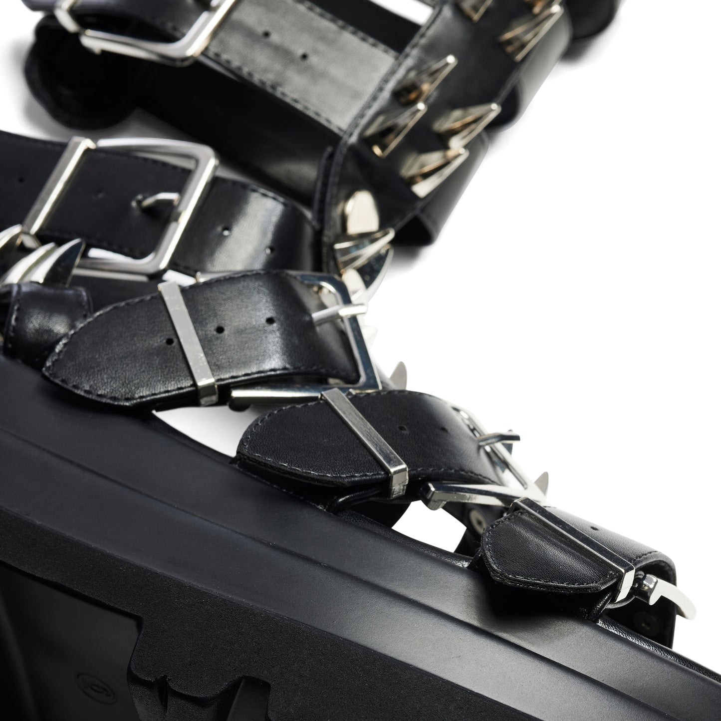 The Mage Resistor Spiked Black Sandals - Black - Koi Footwear - Buckle Detail