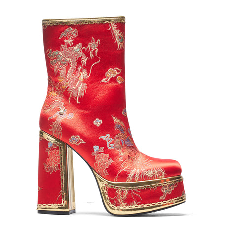 The Ornate Soul Playboy Red Heeled Boots - Ankle Boots - KOI Footwear - Red - Main View
