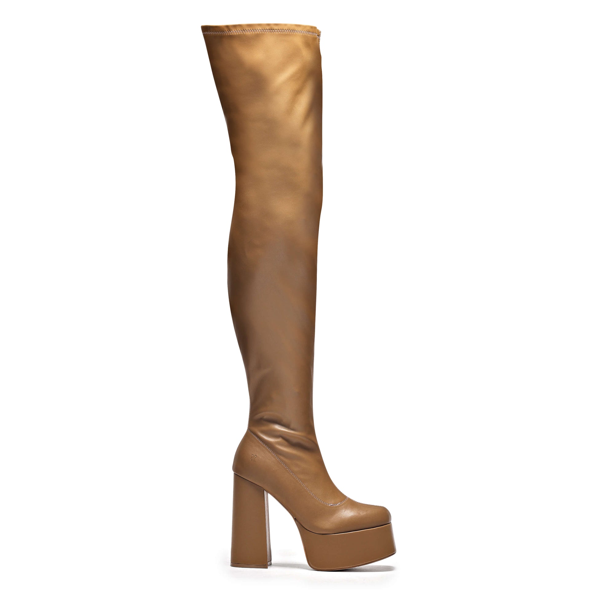The Redemption Stretch Thigh High Boots - Khaki - Long Boots - KOI Footwear - Khaki - Side View