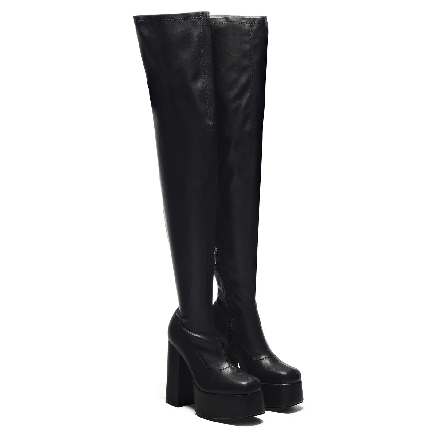 The Redemption Stretch Thigh High Boots - Long Boots - KOI Footwear - Black - Three-Quarter View