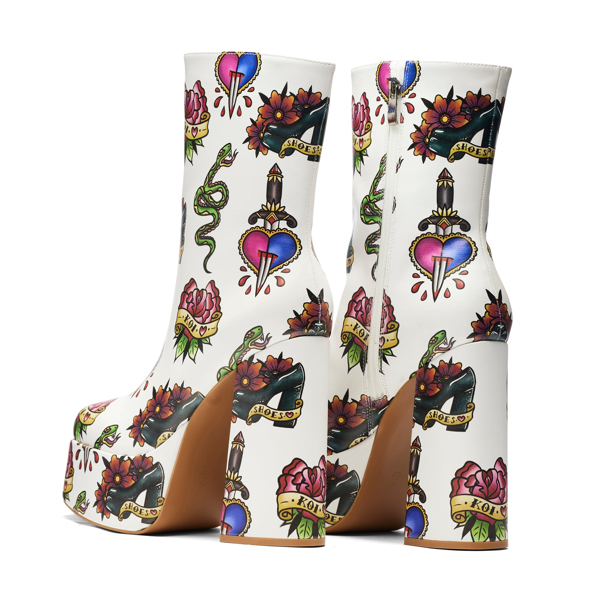 Verdict of a Serpent & Dagger Heeled Boots - White - Koi Footwear - Back View