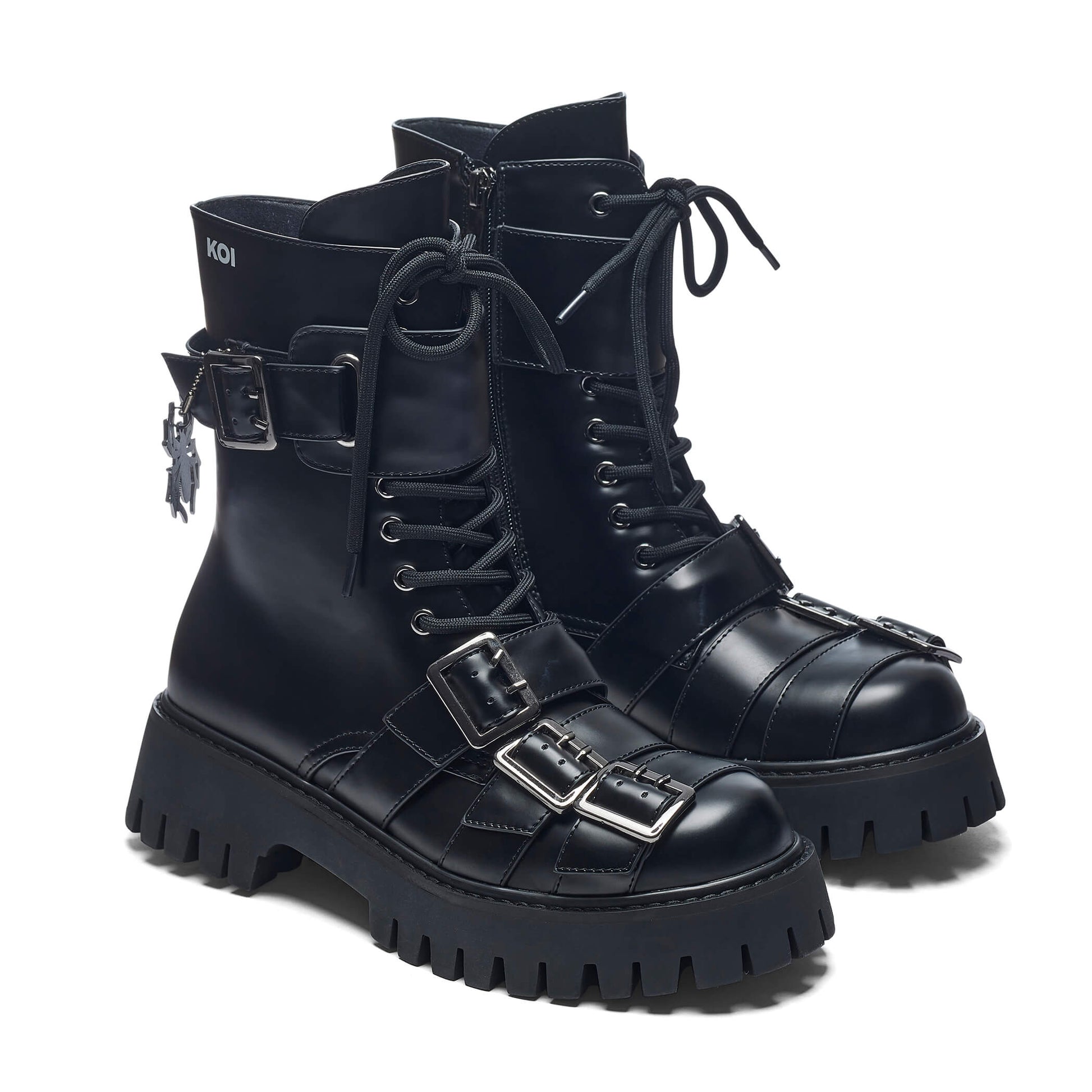 The Curse Of The Black Widow Boots - Black - Ankle Boots - KOI Footwear - Black - Three-Quarter View