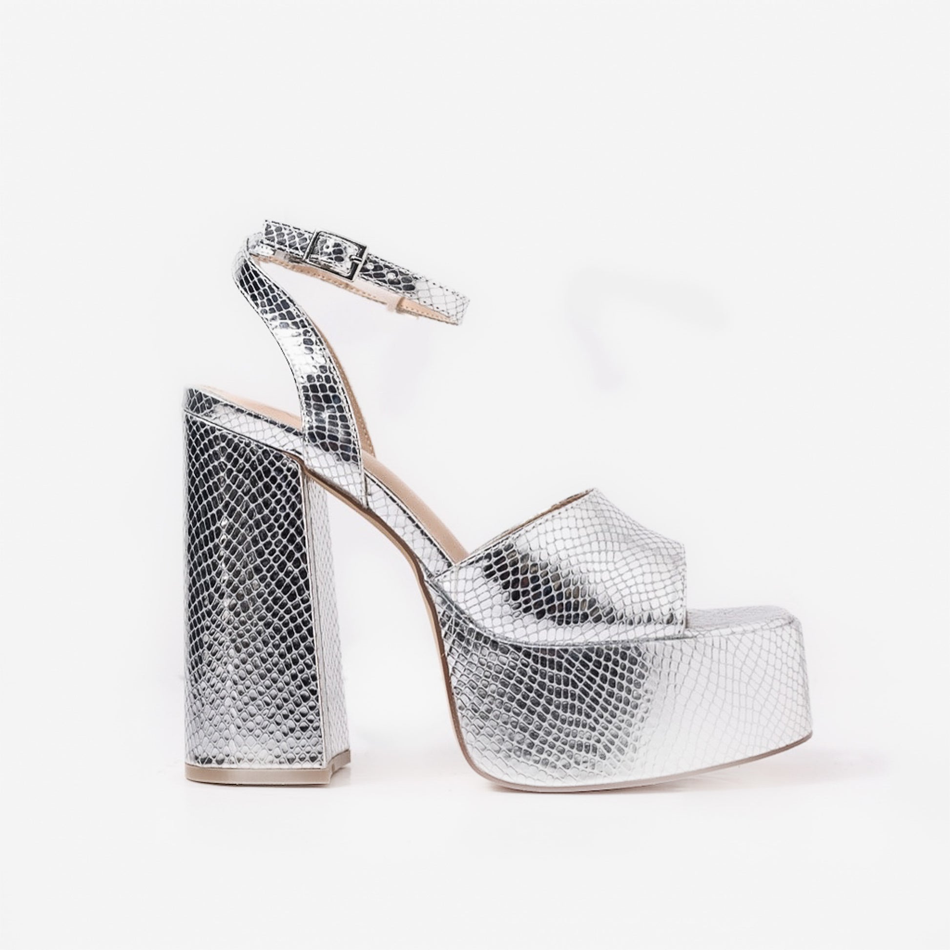Shonen Silver Lizard Platform Heels - Shoes - KOI Footwear - Silver - Side View