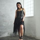 Frostbitten Layered Corset Midi Dress - Textured Black