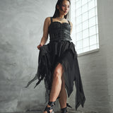 Frostbitten Layered Corset Midi Dress - Textured Black