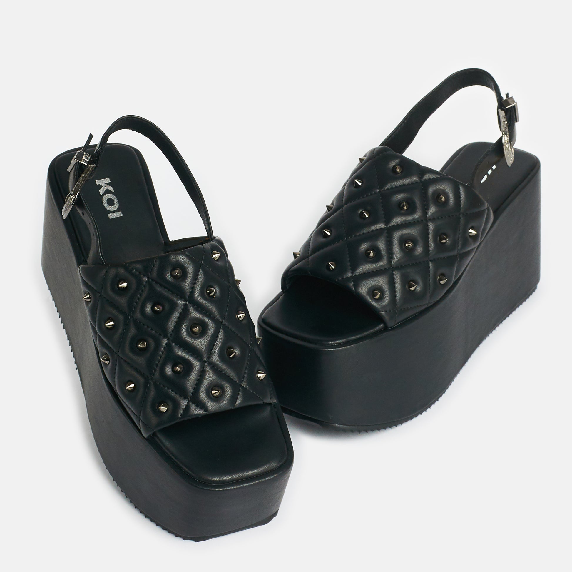 Imperial Web Mega Platform Sandals - Sandals - KOI Footwear - Black - Front and Side View