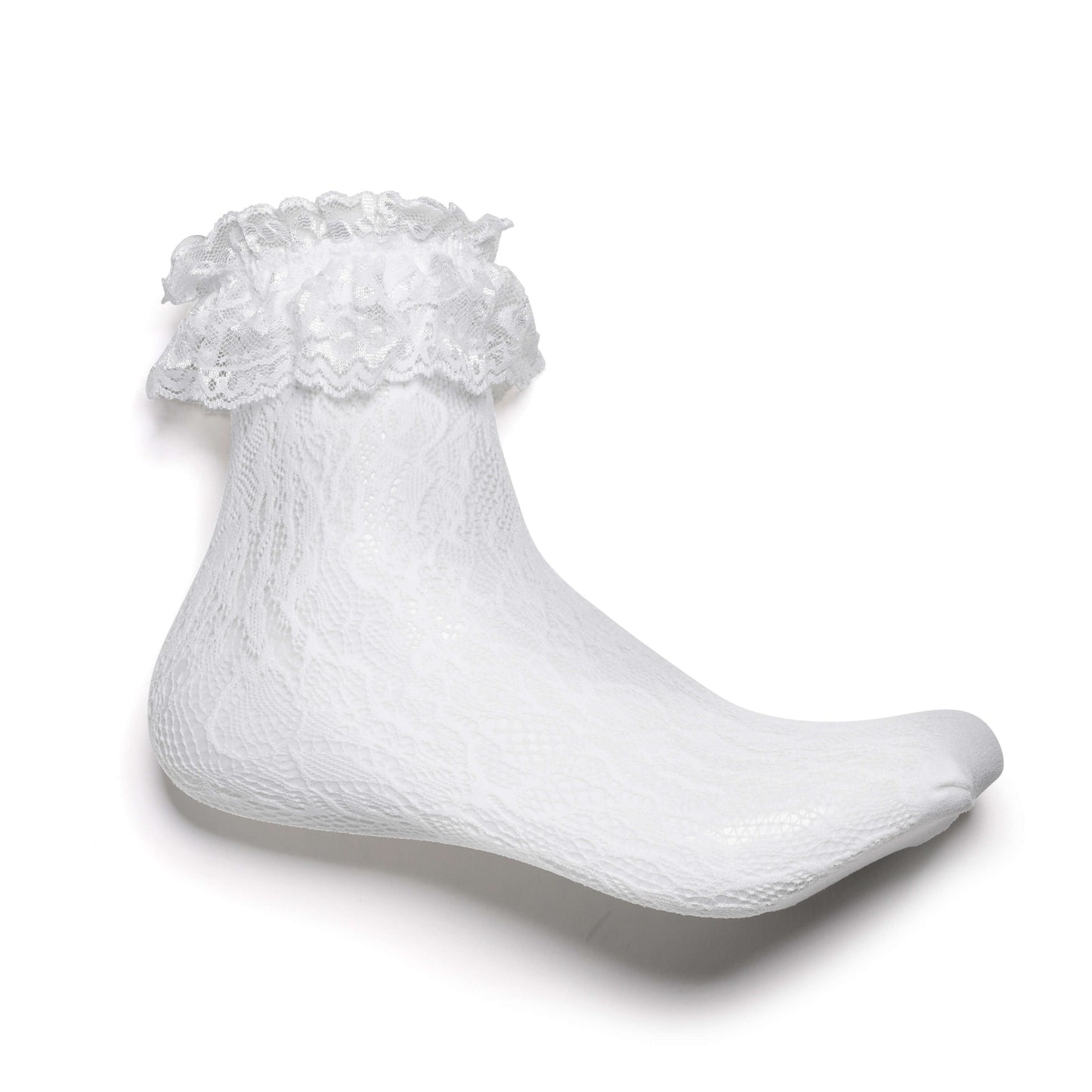 Heiress White Lace Ruffle Socks - Accessories - KOI Footwear - White - Side View