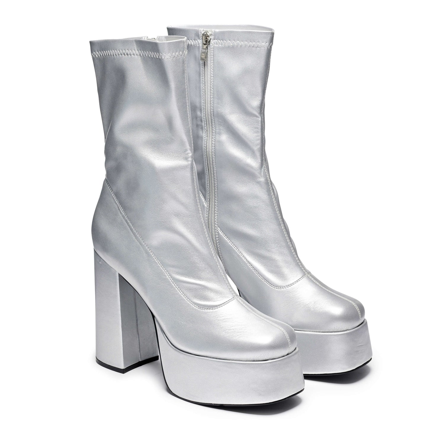 Delano Men's Silver Platform Heeled Boots - Ankle Boots - KOI Footwear - Silver - Three-Quarter View