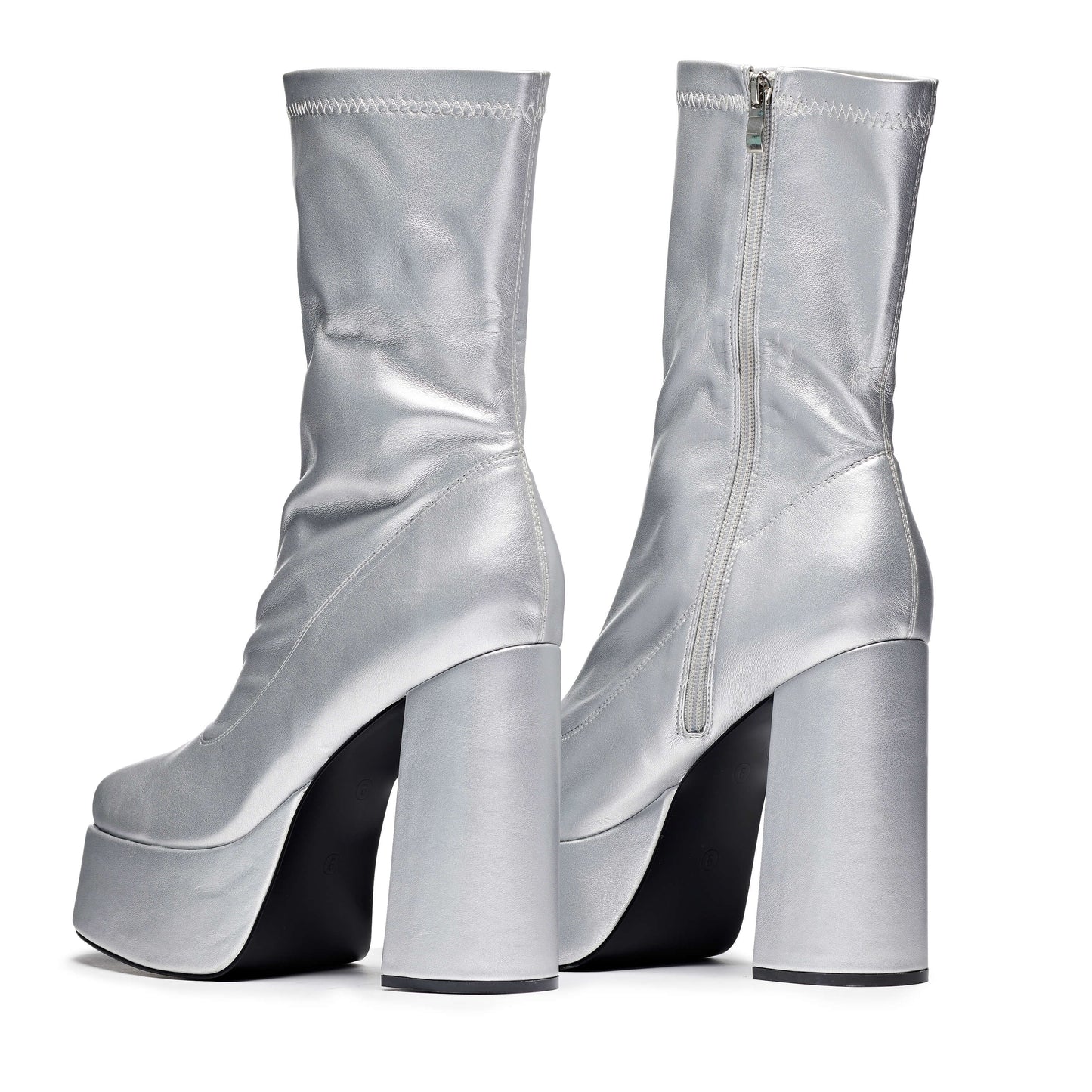 Delano Men's Silver Platform Heeled Boots - Ankle Boots - KOI Footwear - Silver - Back View