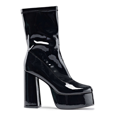 Delano Men's Black Patent Platform Heeled Boots - Ankle Boots - KOI Footwear - Black - Main View