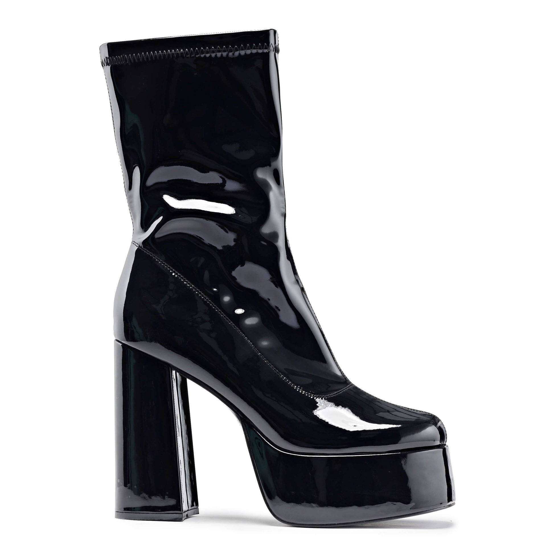 Delano Men's Black Patent Platform Heeled Boots - Ankle Boots - KOI Footwear - Black - Side View