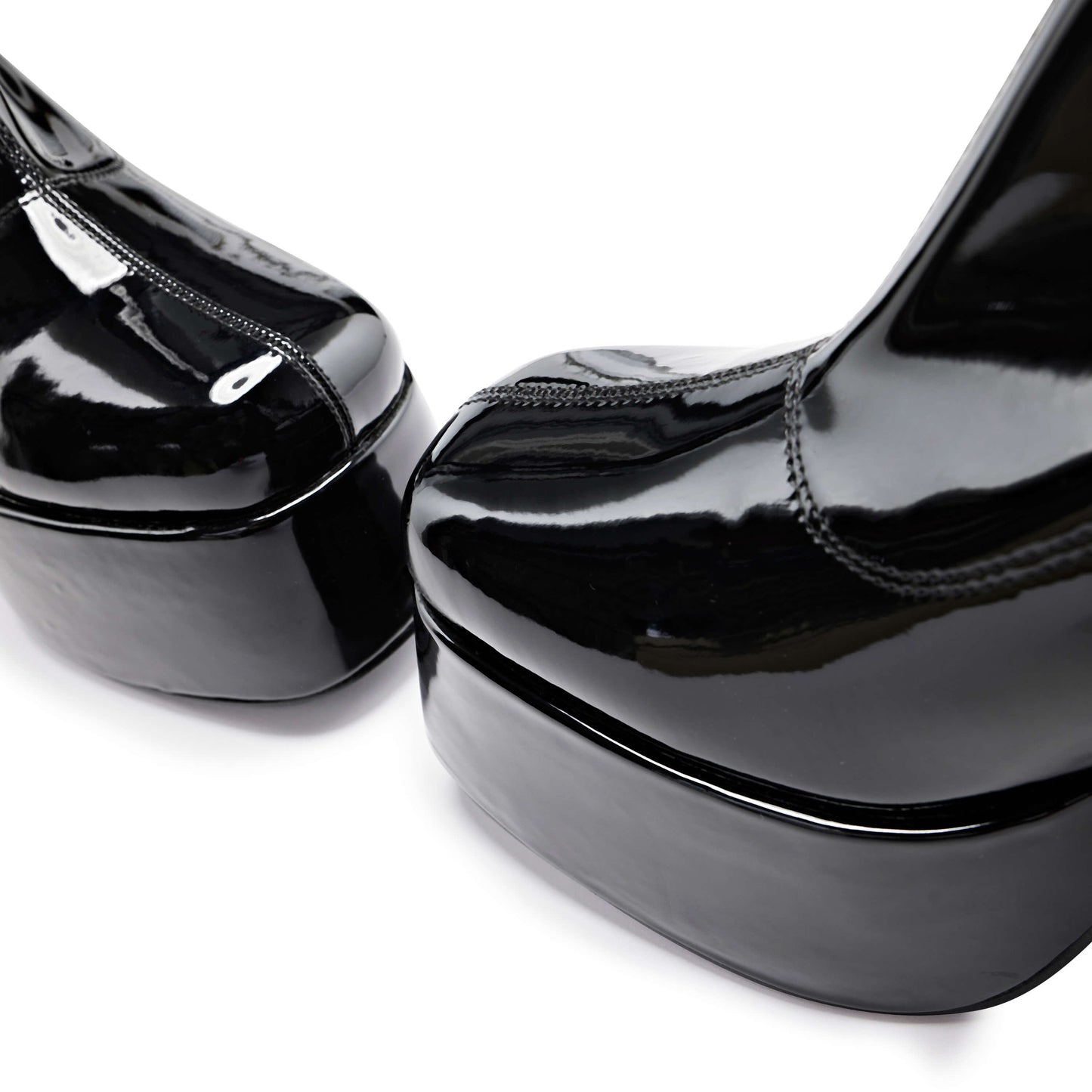 Delano Men's Black Patent Platform Heeled Boots - Ankle Boots - KOI Footwear - Black - Detail