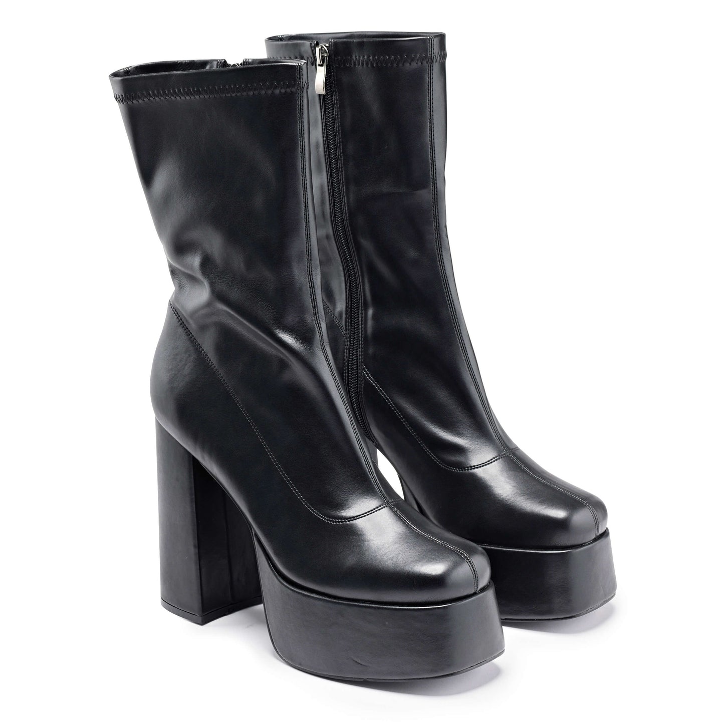 Delano Men's Black Platform Heeled Boots - Ankle Boots - KOI Footwear - Black - Three-Quarter View
