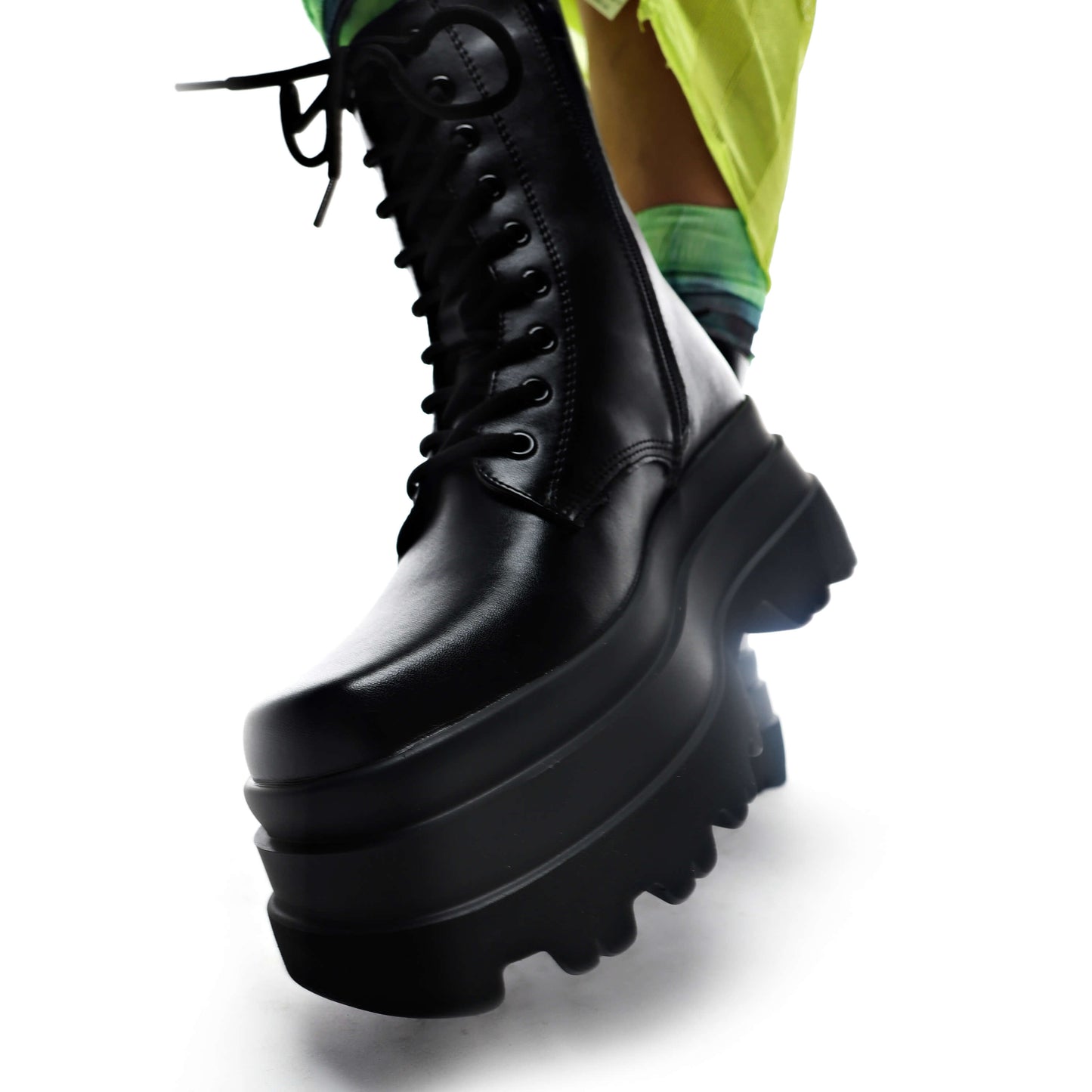 Deathwatch Trident Platform Boots - Ankle Boots - KOI Footwear - Black - Front Model Detail