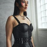 Frostbitten Layered Corset Midi Dress - Textured Black