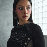 Crypt Studded Long-Sleeved Shirt - Black with Mesh