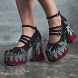 Blazed Flames Strappy Heels- Black