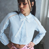 Honeydrop Striped Crop Shirt - Baby Blue