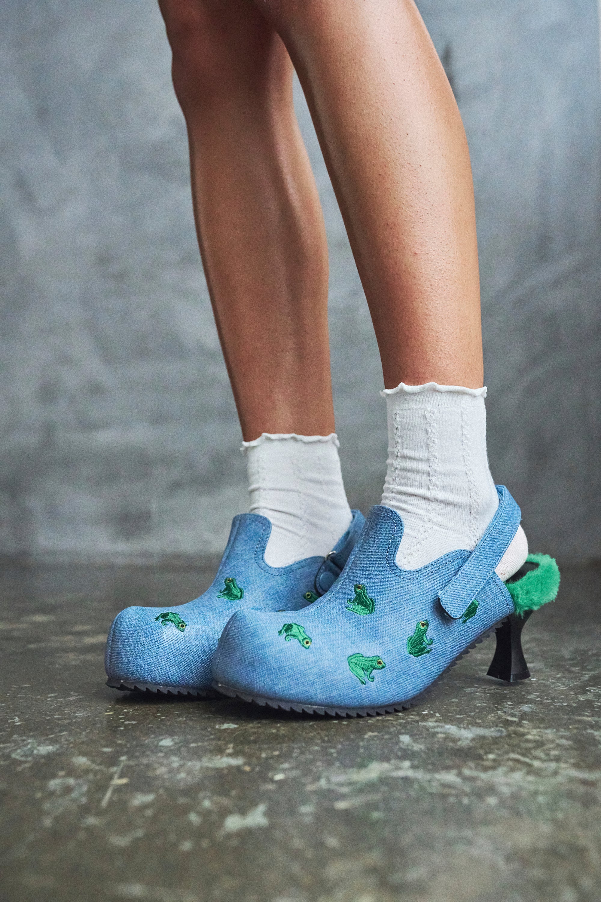 Ribbit Heeled Frog Mules- Denim – KOI footwear