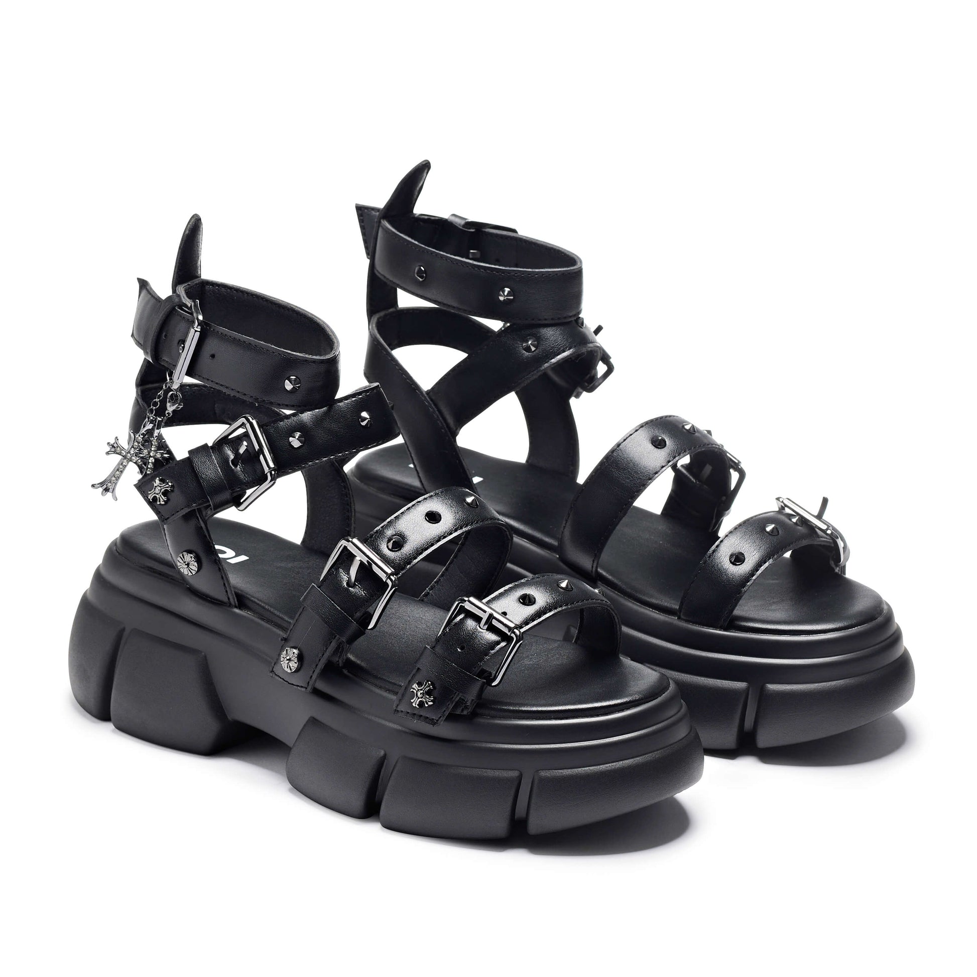 A Raining Vengeance Charm Platform Sandals - Sandals - KOI Footwear - Black - Three-Quarter View