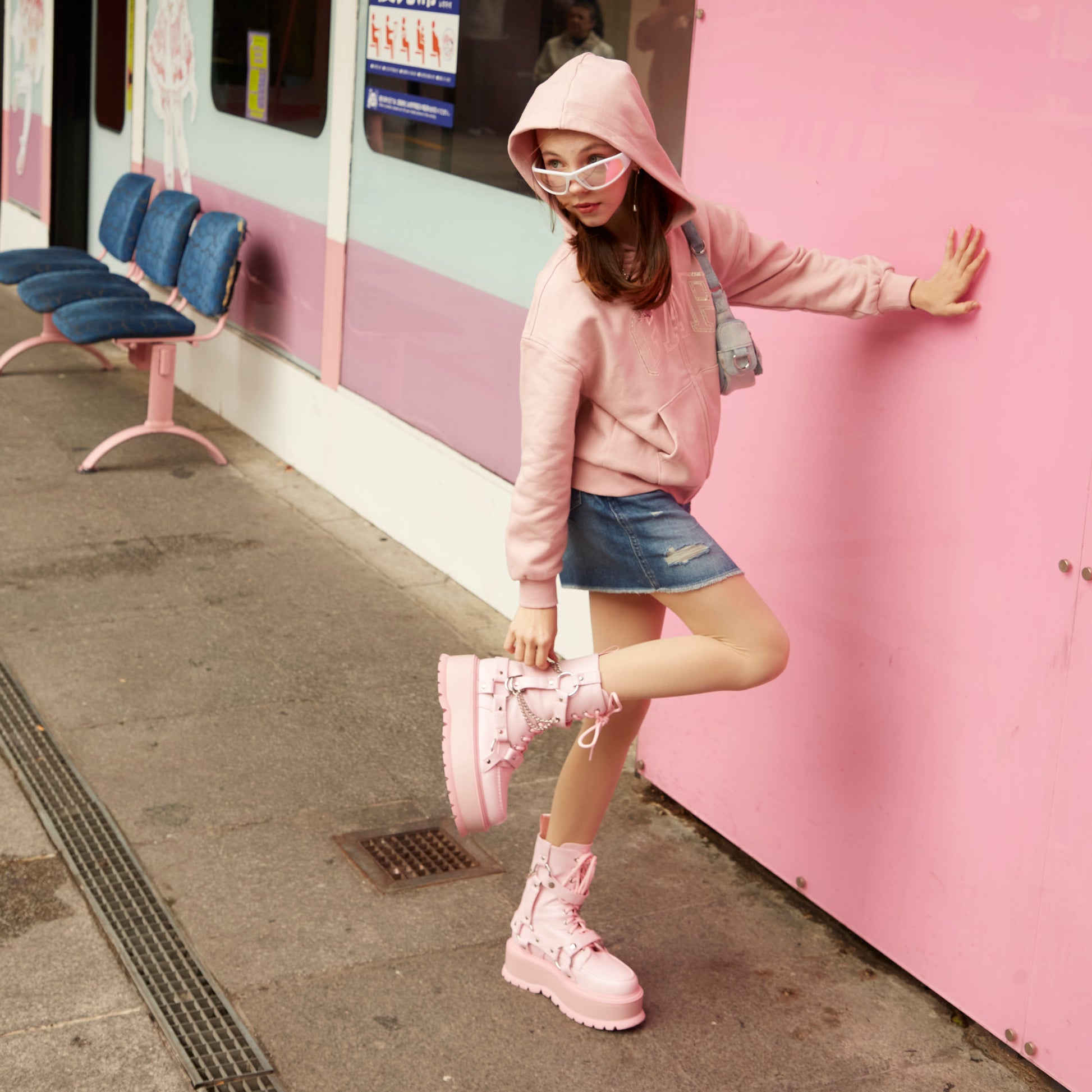 Yami Pastel Pink Platform Boots - Ankle Boots - KOI Footwear - Pink - Model View