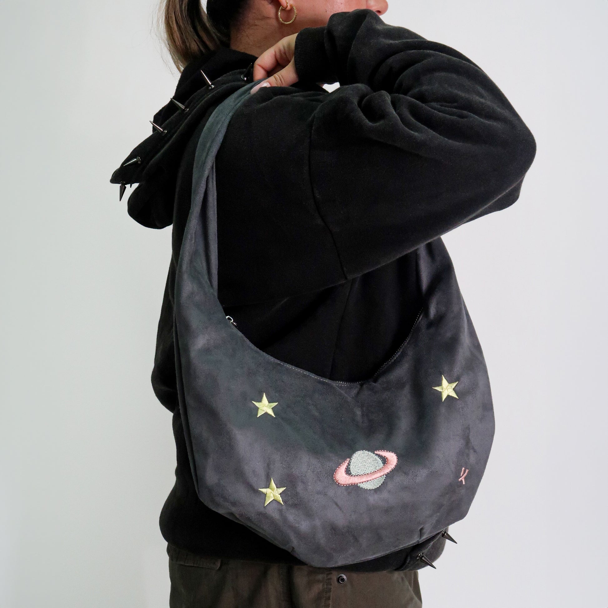 A Fairytale Galaxy Shoulder Bag - Accessories - KOI Footwear - Grey - Model Side View
