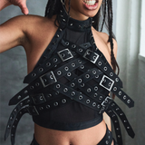 Vault Belted Mesh Crop Top- Black