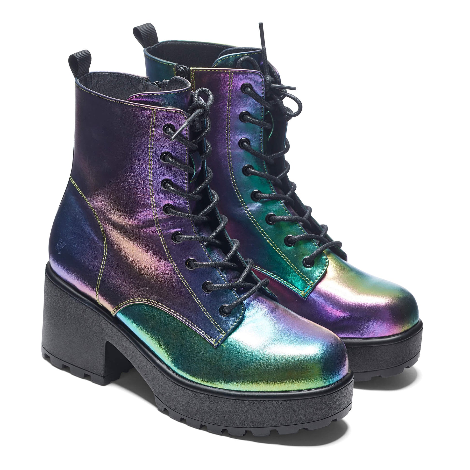 Bismuth Platform Military Boots - Rainbow - KOI Footwear - Three-Quarter View