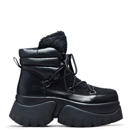 Black Fluffy Vilun Winter Boots - Ankle Boots - KOI Footwear - Black - Main View