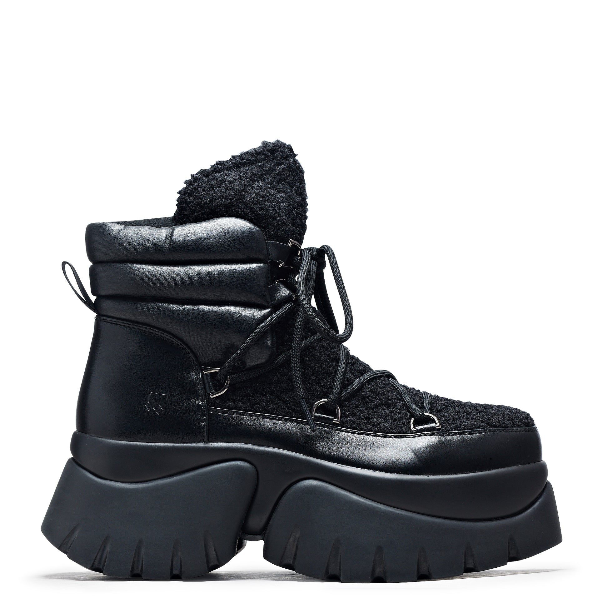 Black Fluffy Vilun Winter Boots - Ankle Boots - KOI Footwear - Black - Side View