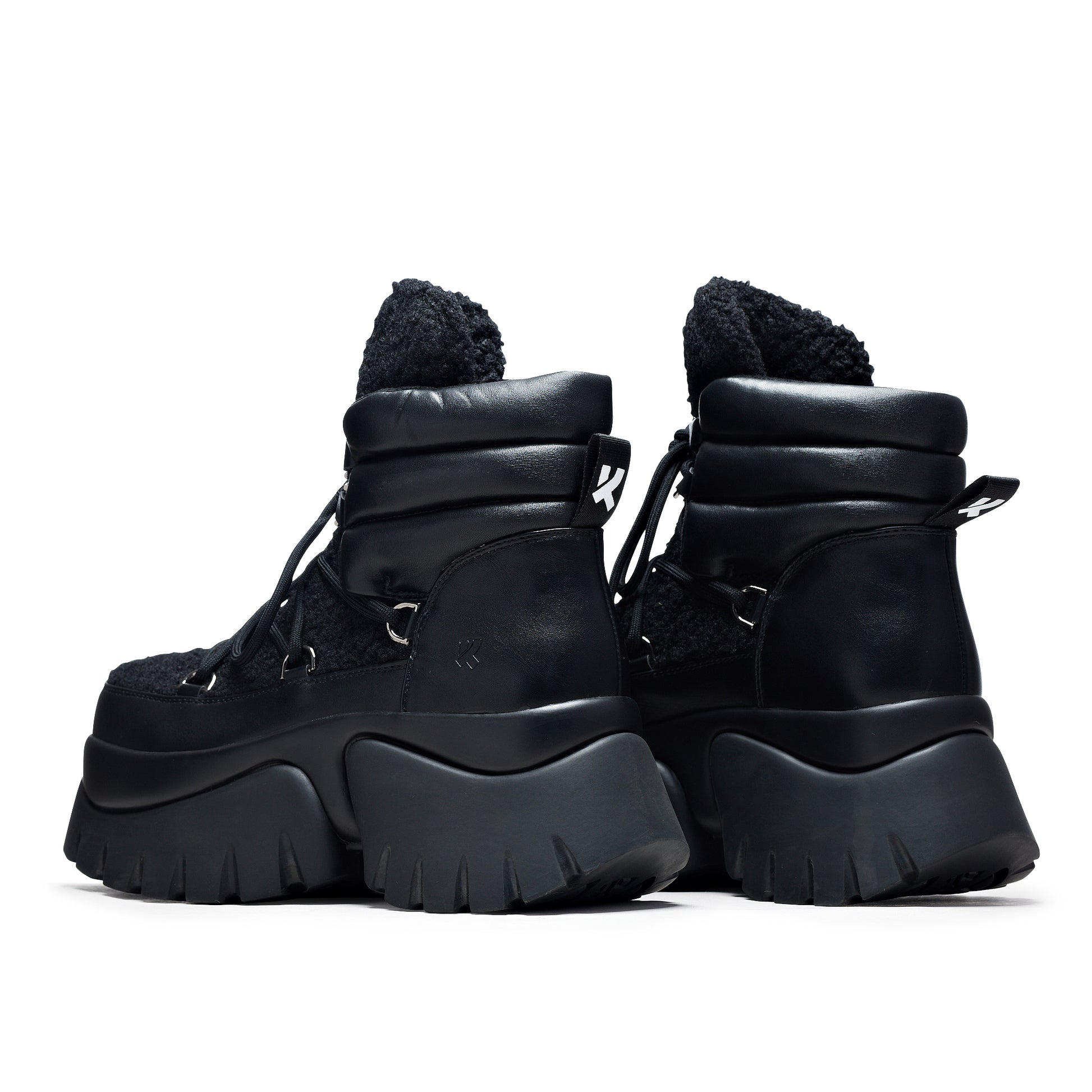 Black Fluffy Vilun Winter Boots - Ankle Boots - KOI Footwear - Black - Back View