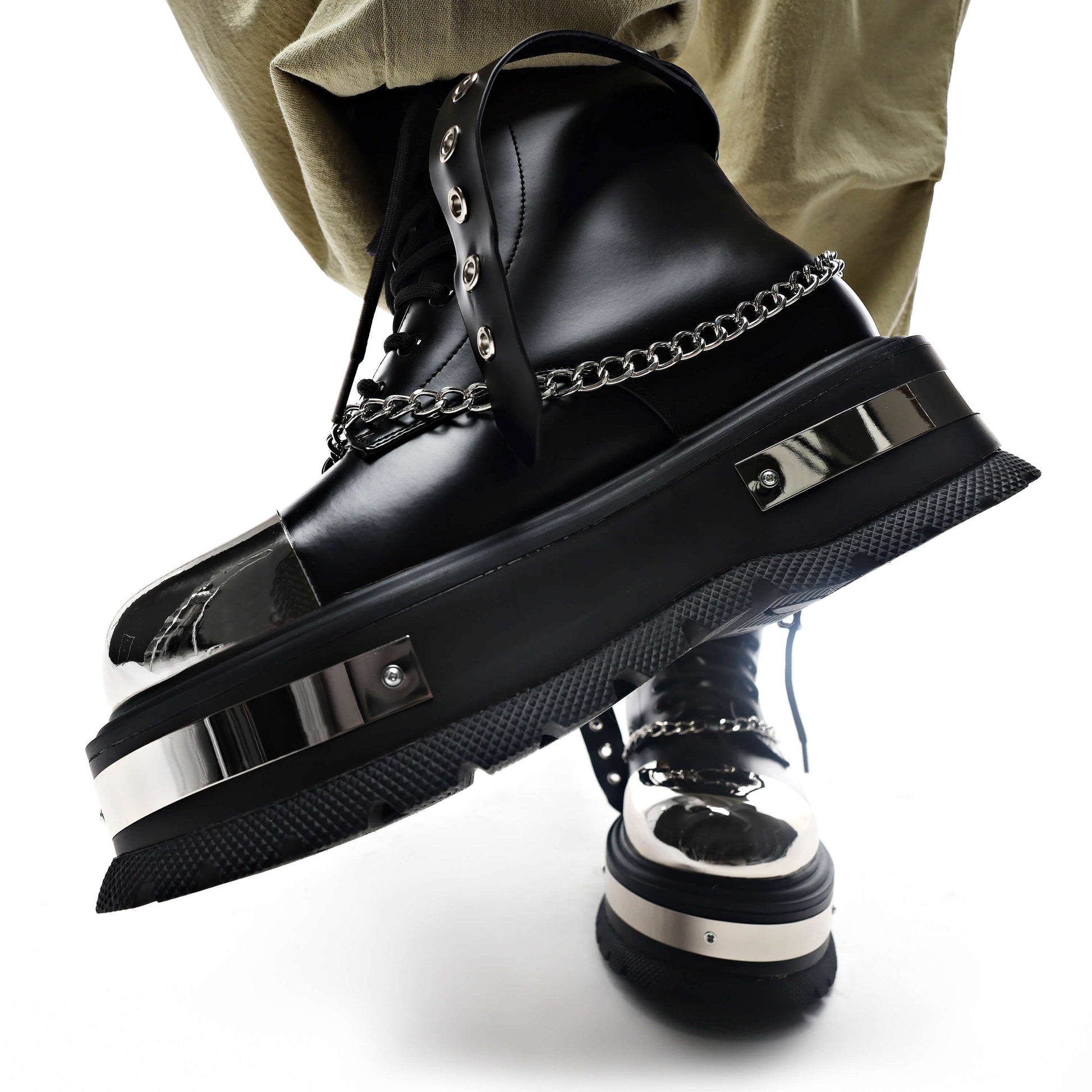 Borin Hardware Platform Boots - Ankle Boots - KOI Footwear - Black - Model Side Detail