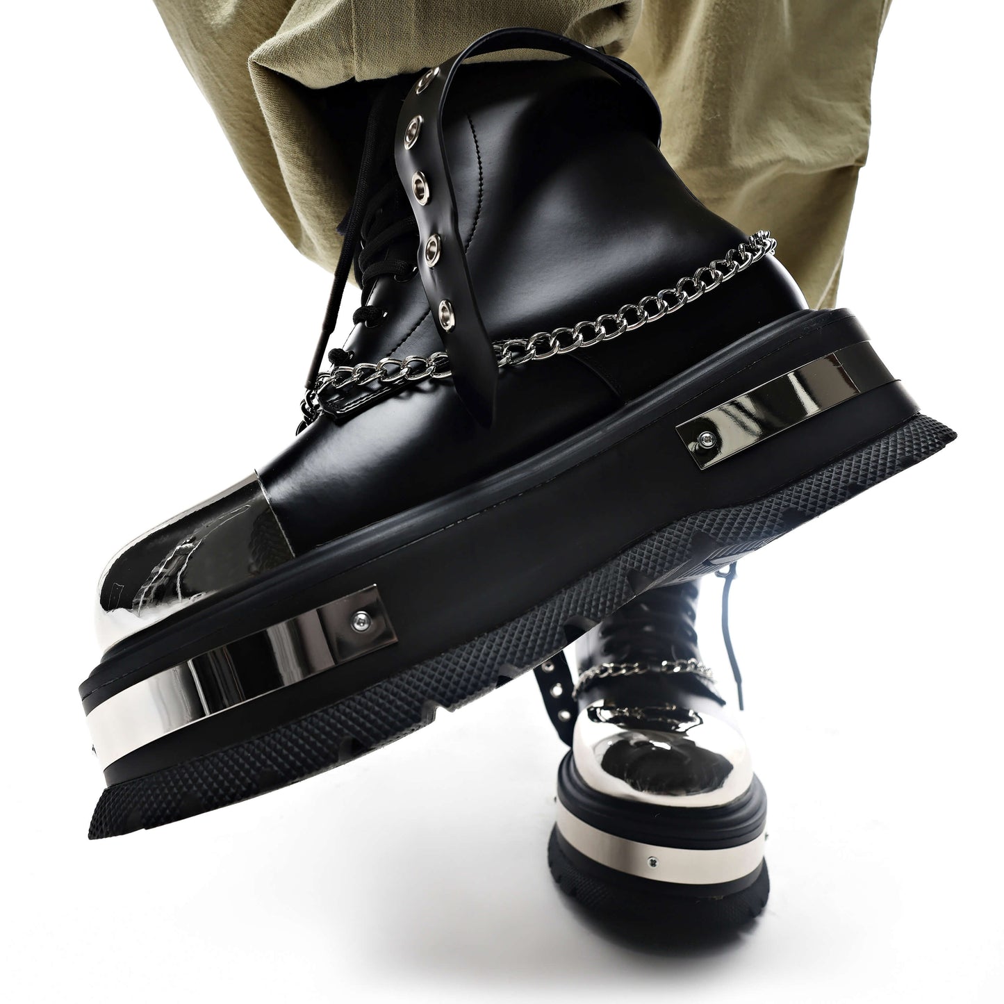 Borin Men's Hardware Platform Boots - Ankle Boots - KOI Footwear - Black - Model Side Detail