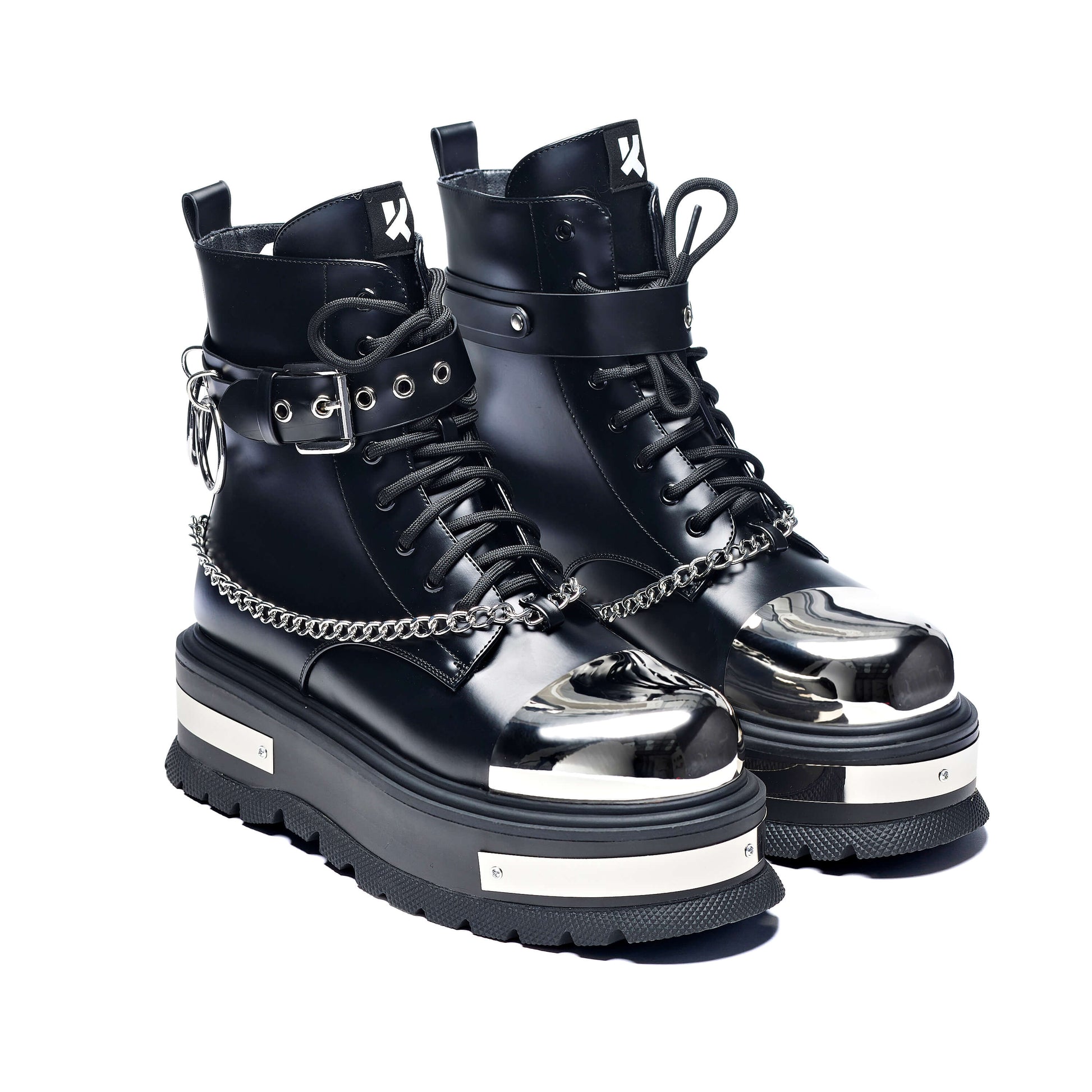 Borin Hardware Platform Boots - Ankle Boots - KOI Footwear - Black - Three-Quarter View
