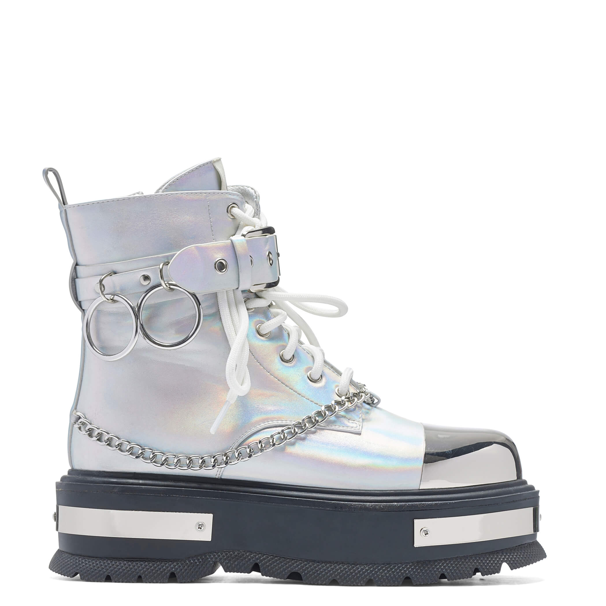 Borin Hardware Platform Boots - Silver Hologram - KOI Footwear - Side View