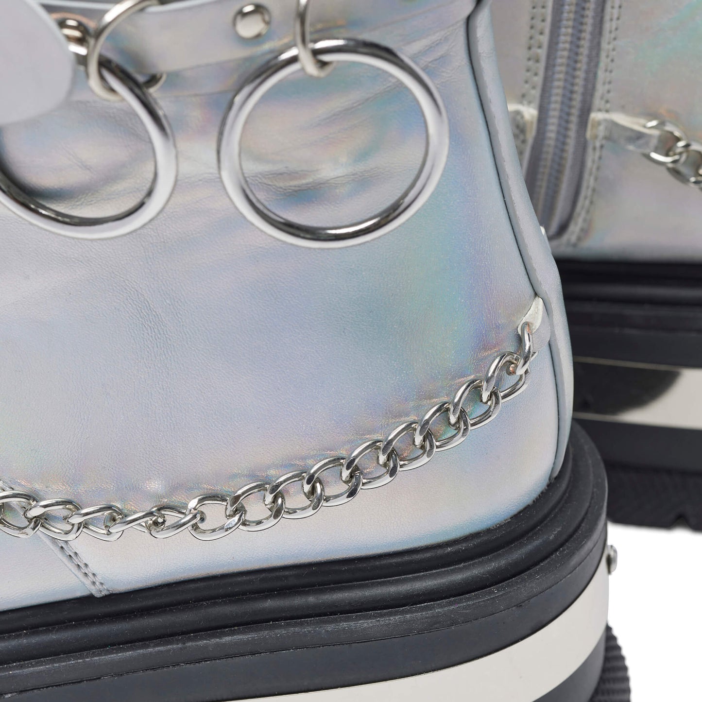 Borin Hardware Platform Boots - Silver Hologram - KOI Footwear - Chain Detail