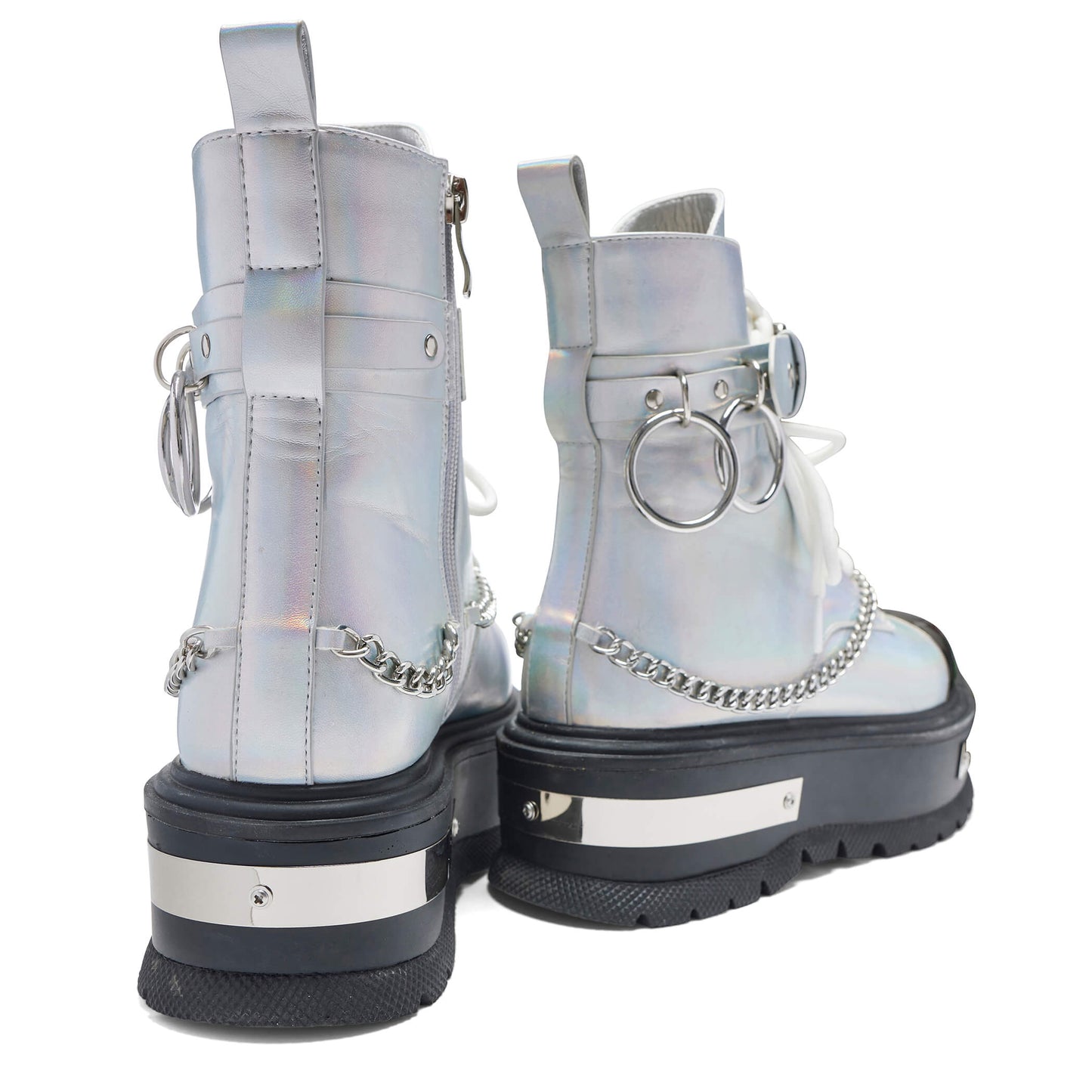 Borin Hardware Platform Boots - Silver Hologram - KOI Footwear - Back and Side View