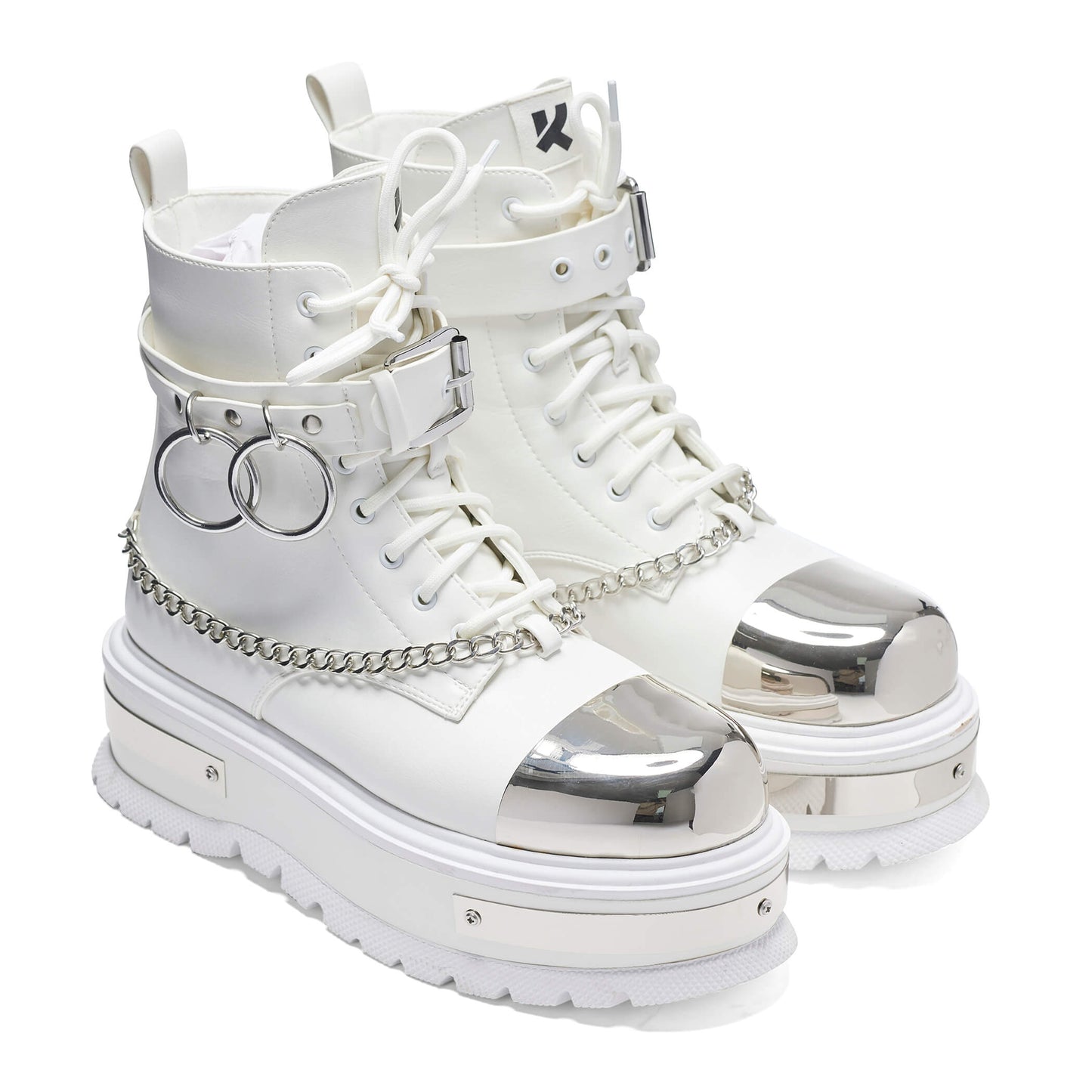 Borin Hardware Platform Boots - White - KOI Footwear - Three-Quarters View