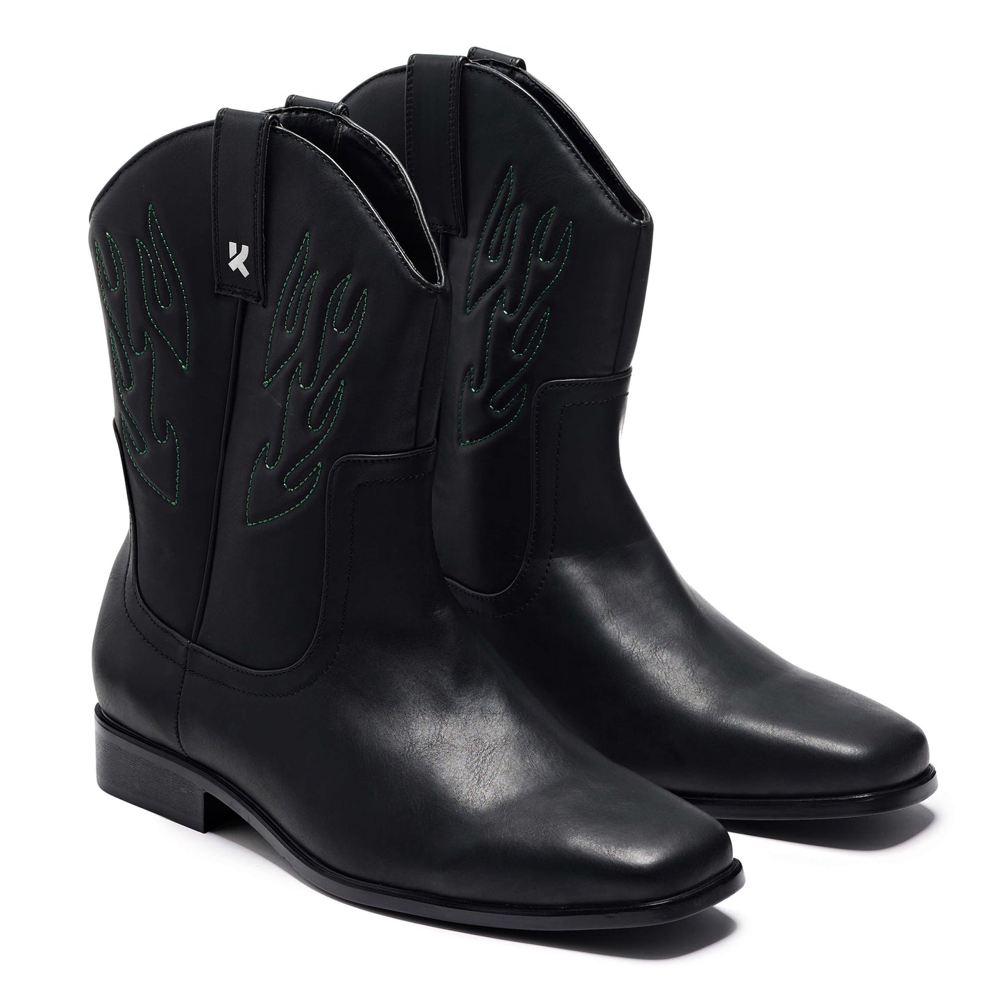 Broken Bronco Men's Green Flame Cowboy Boots - Ankle Boots - KOI Footwear - Black - Three-Quarter View