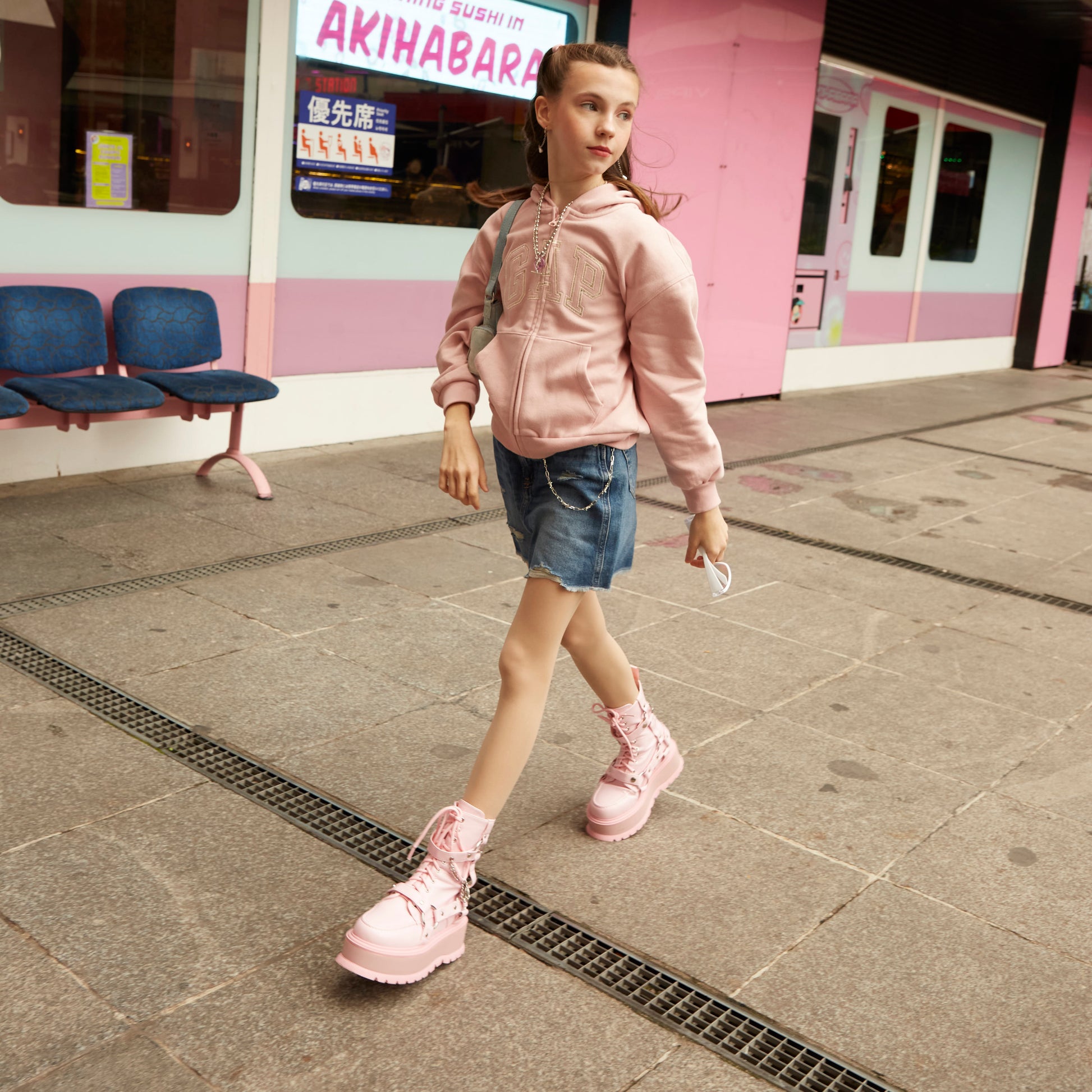Yami Pastel Pink Platform Boots - Ankle Boots - KOI Footwear - Pink - Model Left View